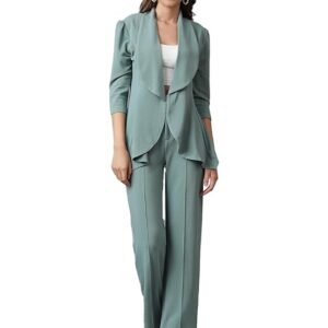 Women's Solid Relaxed Fit 3/4 Sleeve Co-ord Blazer and Trouser Set.