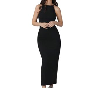 Aahwan Pink Solid Halter Neck Solid Bodycon Midi Dress for Women's & Girl's