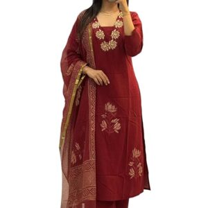 Designer Women's Rayon Viscose Straight fit Printed Embroidered Kurta with Pant & Dupatta | Ethnic Kurta Set for Women | Daily, Office & Festive Traditional
