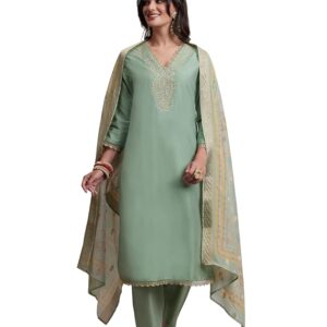 Amazon Brand - Myx Women's V Neck Embroidered Kurta Set With Dupatta | Salwar Suit Set (Available In Plus Sizes)